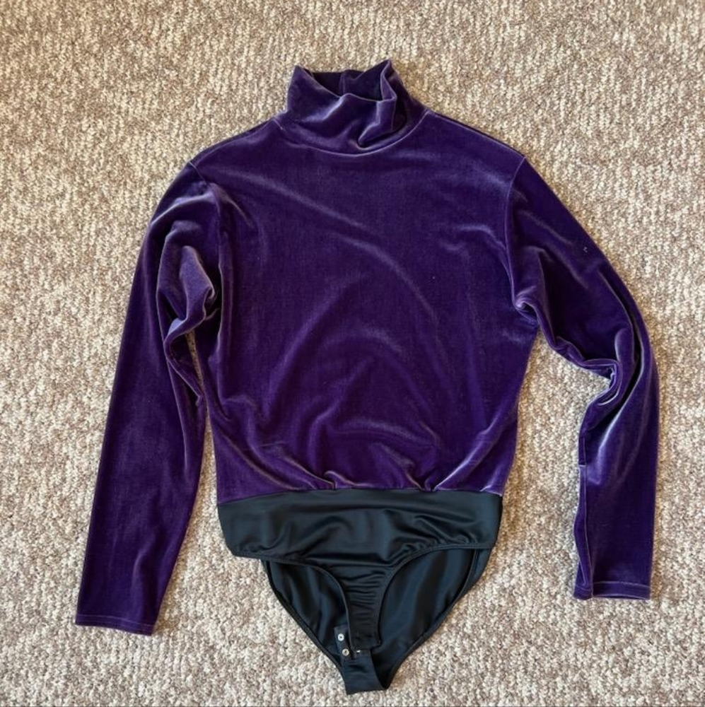 Velvet Purple Long Sleeve Turtleneck Bodysuit